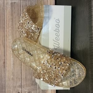 Embellished Sparkle Slides in Gold size 10
